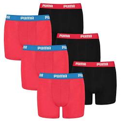 PUMA 6 er Pack Boxer Boxershorts Jungen Kinder Unterhose Unterwäsche, Farbe:786 - Red/Black, Bekleidung:176 von PUMA