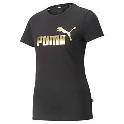 PUMA Damen Essentials Metallic-Logo T-Shirt, Black-Gold Folie, Mittel von PUMA