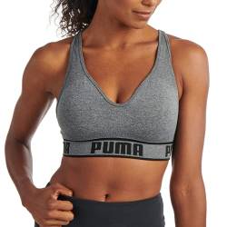 PUMA Damen Nahtloser Sport-BH, Undurchsichtige, Grau/Schwarz, X-Large von PUMA