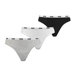 PUMA Damen Unterwäsche Unterhosen 3 String Thong im Vorteilspack (White/Grey/Black, XS) von PUMA