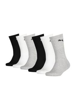 PUMA JUNIOR CREW Kinder Tennis Socken für Mädchen und Jungen 6er Pack, Farbe:Black/White/Grey, Socken & Strümpfe:31-34 von PUMA