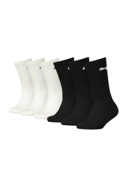 PUMA JUNIOR CREW Kinder Tennis Socken für Mädchen und Jungen 6er Pack, Farbe:White/Black, Socken & Strümpfe:35-38 von PUMA