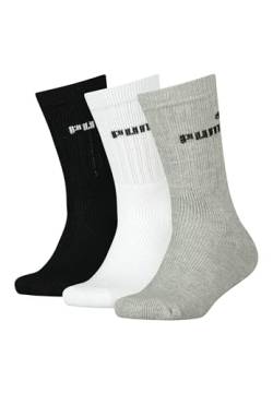 PUMA Tennissocken Crew Kinder Tennis Socken Sportsocken Unisex für Mädchen und Jungen 3 Paar, Farbe:Black/White/Grey, Socken & Strümpfe:35-38 von PUMA