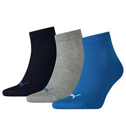 PUMA Unisex Plain 3p Quarter Socken, Blau / Grau Melange, 39-42 EU von PUMA