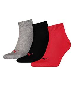 PUMA Unisex Plain 3p Quarter Socken, Schwarz Rot, 35-38 EU von PUMA
