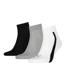 Puma Unisex Quarter Socken, Weiß/Grau/Schwarz, 35/38 (3er Pack) von PUMA