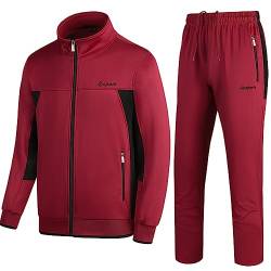 PUMPITU Herren Casual Athletic Trainingsanzug Langarm Sweatsuit Set Full Zip Laufjacke und Hose 2 Stück Outfits, Rot/Ausflug, einfarbig (Getaway Solids), Large von PUMPITU
