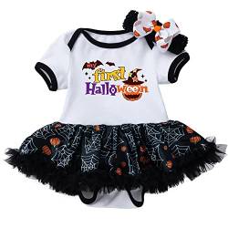 PUPYGIYUC Baby Mädchen Halloween Kostüme Baby Kurzarm Strampler 2-teiliges Set Tutu Spitzenrock + Stirnband 0-3 Monate von PUPYGIYUC