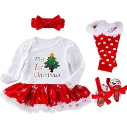 PUPYGIYUC Baby Mädchen Weihnachten Tutu Tüll Kleid Infant Weihnachtsbaum Strampler Kleider mit Stirnband Beinlinge Schuhe 4PCS Set 0-3 Monate von PUPYGIYUC