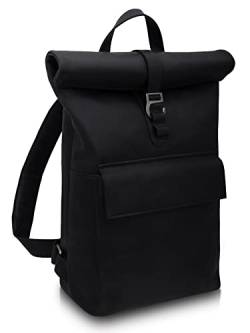 PURE Leather Studio Roll Top Rucksack POLIS – Lederrucksack für Damen und Herren 16-20 L I Großer Echtleder Laptop Rucksack für Notebooks bis 15,6 Zoll schwarz von PURE Leather Studio