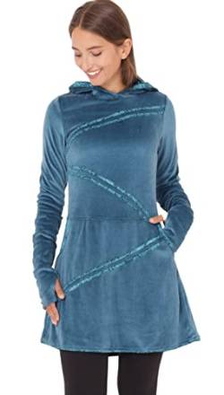 PUREWONDER Damen Kleid Samt Winterkleid mit Applikationen und Taschen dr18 Blau S von PUREWONDER