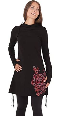 PUREWONDER Damen Kleid aus Jersey mit Blumen-Print und Kapuze dr132 Schwarz M von PUREWONDER