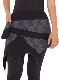 PUREWONDER Damen Rock Minirock mit Print Zipfelrock sk276 Schwarz Einheitsgröße von PUREWONDER