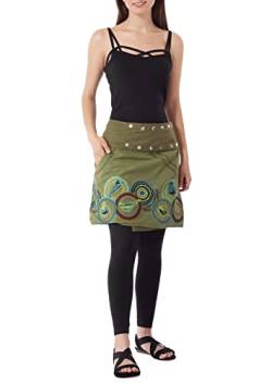 PUREWONDER Damen Wickelrock Baumwolle Rock mit Tasche sk110 Grün Einheitsgröße Verstellbar von PUREWONDER