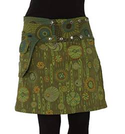 PUREWONDER Damen Wickelrock Baumwolle Rock mit Tasche sk184 Grün Einheitsgröße Verstellbar von PUREWONDER