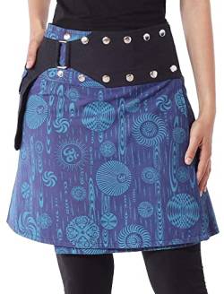 PUREWONDER Damen Wickelrock Rock mit Tasche Knöpfen sk117 Blau von PUREWONDER