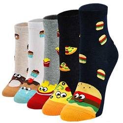 Damen Socken aus Baumwolle Lustige Bunte Socken, Frauen Damen Thermal Socken Witzige Socken Karikatur Tier Socken Weihnachtssocken, 5 Paare,Essen Muster, EU 37 - 43 von PUTUO