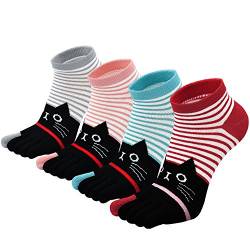 Damen Zehensocken Five Finger Socken, Socken aus Baumwolle Damen Witzige Socken Lustige Tiere Socken Damen Bunte Socken Frauen Weihnachtssocken, 4 Paare von PUTUO