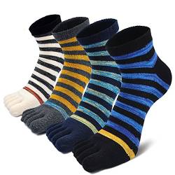 Herren Zehensocken Baumwolle Männer Fünf Finger Socken Sport Laufende Socken mit Zehen, EU 39-44, 3/4/5 Paare, Gestreift 1-4 Paare, Einheitsgröße von PUTUO