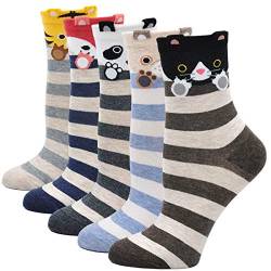 Lustige Socken Damen Bunte Socken aus Baumwolle, Karikatur Tier Socken Damen Witzige Socken Frauen Weihnachtssocken Sneakersocken, 5 Paare von PUTUO