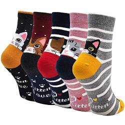 Lustige Socken Damen Bunte Socken aus Baumwolle, Witzige Socken Damen Tier Socken Frauen Weihnachtssocken, 5 Paare, EU 37 - 43 (Katzen) von PUTUO