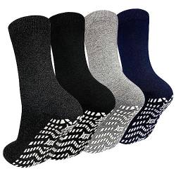 PUTUO ABS Rutschfeste Socken für Herren: Stoppersocken Männer Antirutsch Socken mit Noppen Herren Baumwolle Sport Noppensocken Rutschsocken 43-46 Schwarz 4 Paar von PUTUO