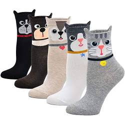 PUTUO Damen Socken aus Baumwolle Lustige Bunte Socken, Frauen Damen Thermal Socken Witzige Socken Karikatur Tier Socken Weihnachtssocken, 5 Paare, Hundemuster, EU 37 - 43 von PUTUO