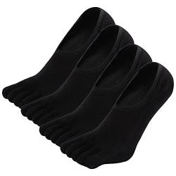 PUTUO Herren Zehensocken Sneaker Socken: Usichtbare Socken Baumwolle mit Fünf Finger für Männer Füßlinge Kurz Sneakersocken mit Anti Rutsch Silikonpad EU 39-42, 4 Paar von PUTUO