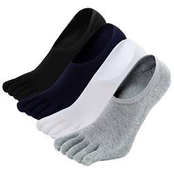 PUTUO Herren Zehensocken Sneaker Socken: Usichtbare Socken Baumwolle mit Fünf Finger für Männer Füßlinge Kurz Sneakersocken mit Anti Rutsch Silikonpad EU 39-42, 4 Paar von PUTUO