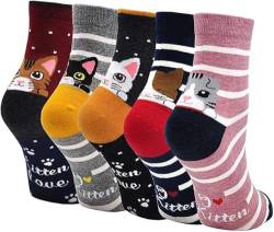 PUTUO Kinder Mädchen Socken Kindersocken: Mädchen Lustige Socken aus Baumwolle Kinder Bunt Tiere Gemustert Strümpfe größe 23-26 Zeichentrickkatze 5 Paare von PUTUO