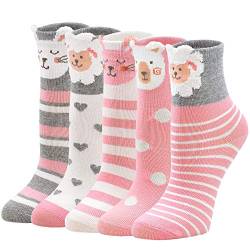 PUTUO Kinder Mädchen Socken aus Baumwolle, Bunte Witzige Socken Kinder Sneakersocken Mädchen Lustige Socken Kleinkind Karikatur Tier Socken, 5-7 Jahre, 5 Paare von PUTUO