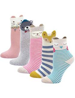 PUTUO Kinder Socken Bunt Gemustert Kleinkind Mädchen Socken aus Baumwolle Nette Karikatur Tier Socken, 8-11 Jahre, Tiermuster-5 Paare von PUTUO