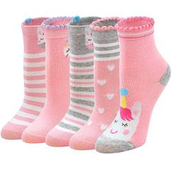 PUTUO Kinder Socken Bunte Mädchen Einhorn Socken Baumwolle, Witzige Socken Kinder Sneakersocken Lustige Tier Socken Mädchen Strümpfe, 5-7 Jahre von PUTUO