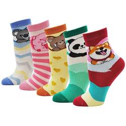PUTUO Kinder Socken Mädchen Bunte Socken aus Baumwolle, Kinder Sneakersocken Lustige Socken Kleinkind Mädchen Tier Socken, 11-14 Jahre, 5 Paare von PUTUO