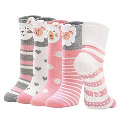 PUTUO Kinder Socken Mädchen Stoppersocken: Kindersocken aus Baumwolle Jungen Antirutschsocken Haussocken Kinder ABS Socken mit Lustige Bunte Tier Muster Geschenke, Größe 23-26, 2-4 Jahre, 5 Paare von PUTUO