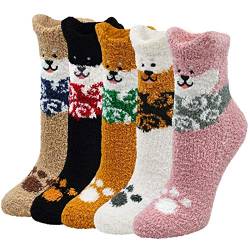 PUTUO Kuschelsocken Damen Frauen Warme Wintersocken Flauschige Weihnachtssocken, Lustige Socken Damen Winter Bunte Witzige Socken Hausschuhsocken von PUTUO