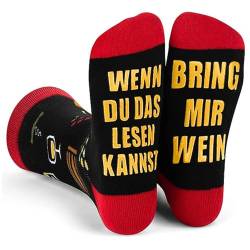 PUTUO Lustige Geschenk Socken für Herren: Wenn du Das Lesen Kannst Bring Mir Wein Rutschfeste Stoppersocken für Männer Geschenkideen zum Weihnachten Geburtstag 1 Paar 38-47 von PUTUO