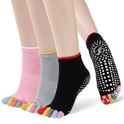 PUTUO Yoga Socken für Damen Zehensocken: Antirutsch Zehen Yogasocken Rutschfeste Baumwolle ABS Stoppersocken für Pilates Barre Ballett Tanz Fitness EU 36-39, 3 Paare von PUTUO
