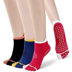 PUTUO Yoga Socken für Damen Zehensocken: Antirutsch Zehen Yogasocken Rutschfeste Baumwolle ABS Stoppersocken für Pilates Barre Ballett Tanz Fitness EU 36-39, 3 Paare von PUTUO