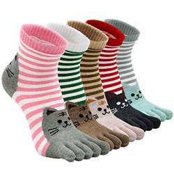 PUTUO Zehensocken Damen Fünf Finger Socken aus Baumwolle, Lustige Socken Damen Bunte Witzige Socken Frauen Tier Socken mit Zehen für Sport, 36-41 von PUTUO