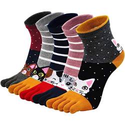 PUTUO Zehensocken Damen Fünf Finger Socken aus Baumwolle, Lustige Socken Damen Bunte Witzige Socken Frauen Tier Socken mit Zehen für Sport, 36-41 von PUTUO