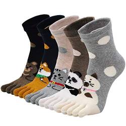 PUTUO Zehensocken Damen Fünf Finger Socken aus Baumwolle, Lustige Socken Damen Bunte Witzige Socken Frauen Tier Socken mit Zehen für Sport, 36-41 von PUTUO