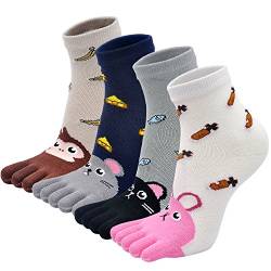 PUTUO Zehensocken Kinder Finger Socken aus Baumwolle, Junge/Mädchen Witzige Socken Karikatur Socken Niedliche Tiere Socken Bunt Muster Sneaker Socken, 3-7 Jahre = EU (21-27), Mehrfarbig-2 von PUTUO