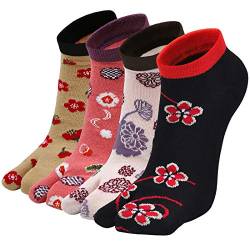 Tabi Socken Damen Zwei-Zehen-Socken: Flip Flop Socken mit 2 Zehen Damen Geta Socken Frauen Bunt Lustige Japanische Zehensocken aus Baumwolle, 4 Paar von PUTUO