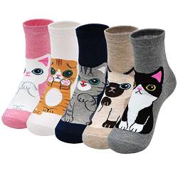 Witzige Socken Damen Tiere Socken Baumwolle Bunte Socken, Katzen Socken Damen Karikatur Niedliche Lustige Socken Frauen Thermal Socken, Weihnachtssocken, 5 Paare von PUTUO