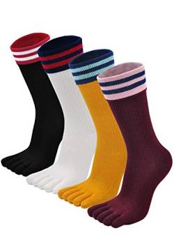 Zehensocken Damen Fünf Finger Socken aus Baumwolle, Damen Sneaker Socken mit Zehen für Sport Laufende Freizeit, atmungsaktive und bunte Socken, 4/5 Paare, Klassische Muster - 4 Paare, EU 36-41 von PUTUO