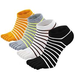 Zehensocken Damen Fünf Finger Socken aus Baumwolle, Damen Sneaker Socken mit Zehen für Sport Laufende Freizeit, atmungsaktive und bunte Socken, 4/5 Paare, Streifen 1- 4 Paare, EU 36-41 von PUTUO