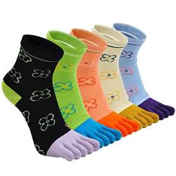Zehensocken Damen Fünf Finger Socken aus Baumwolle, Damen Sneaker Socken mit Zehen für Sport Laufende Freizeit, atmungsaktive und bunte Socken, 4/5 Paare von PUTUO