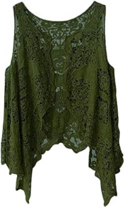 PUWEI Damen Offene Vorderseite Häkeln Bohemian Hippie Schmetterling Weste Cardigan Coverup, Olivgrün, Einheitsgröße von PUWEI