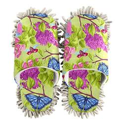 PUXUQU Hausschuhe für Frauen Frühling Blütenblume Schmetterling Putz-Hausschuhe Reinigender Bodenreinigung Slippers Shoe Wischmopp-Hausschuhe für Bodenreinigung von PUXUQU